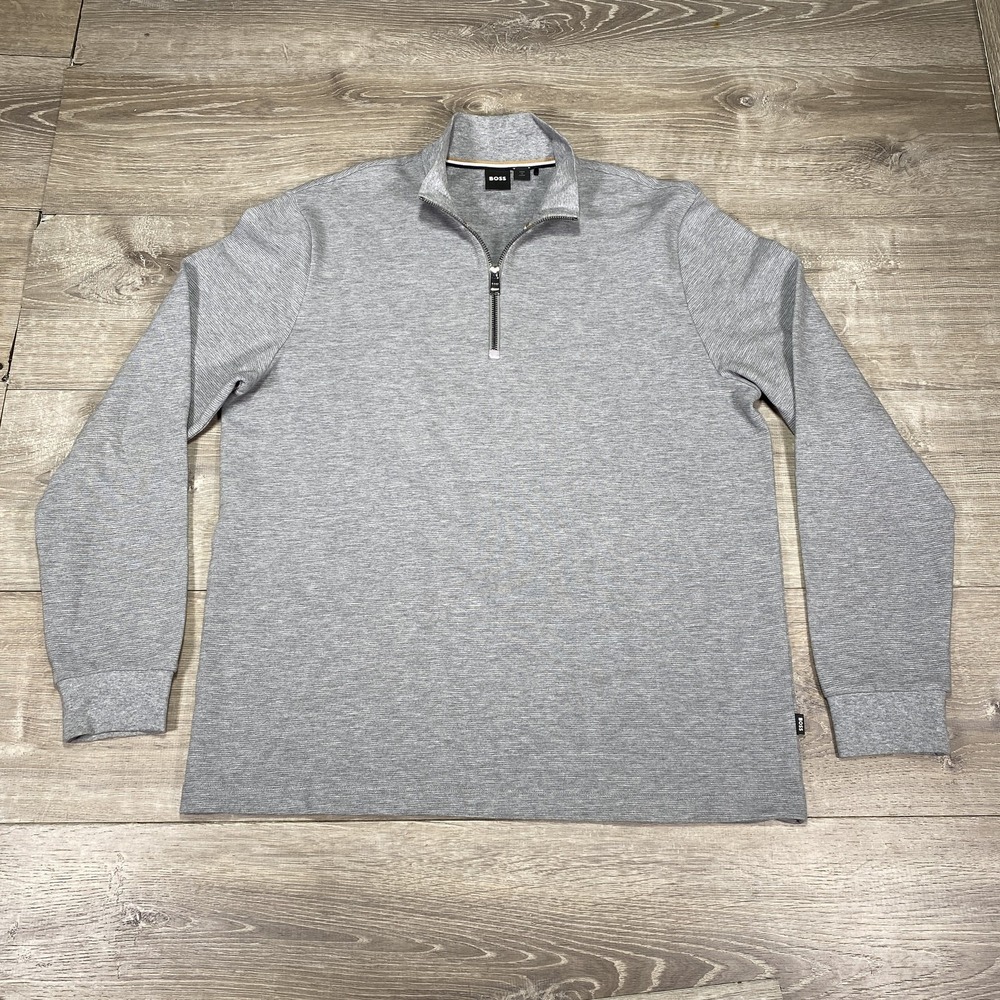 BOSS Pullover Sweater Mens Large Gray Quarter Zip Lightweight Casual Layering